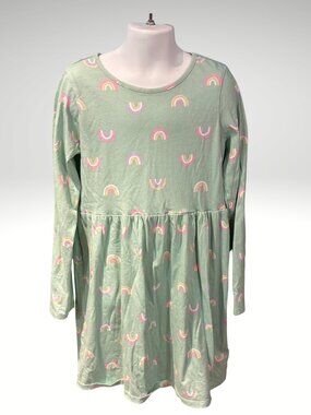 H&M Girls Pastelcore Rainbow Cotton Dress Sage Green 8-10Y (SKU: 169G)